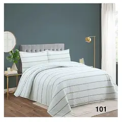 GENERICO - Cobertor Quilts de Verano 2 plazas Blanco Hueso Rayas 101
