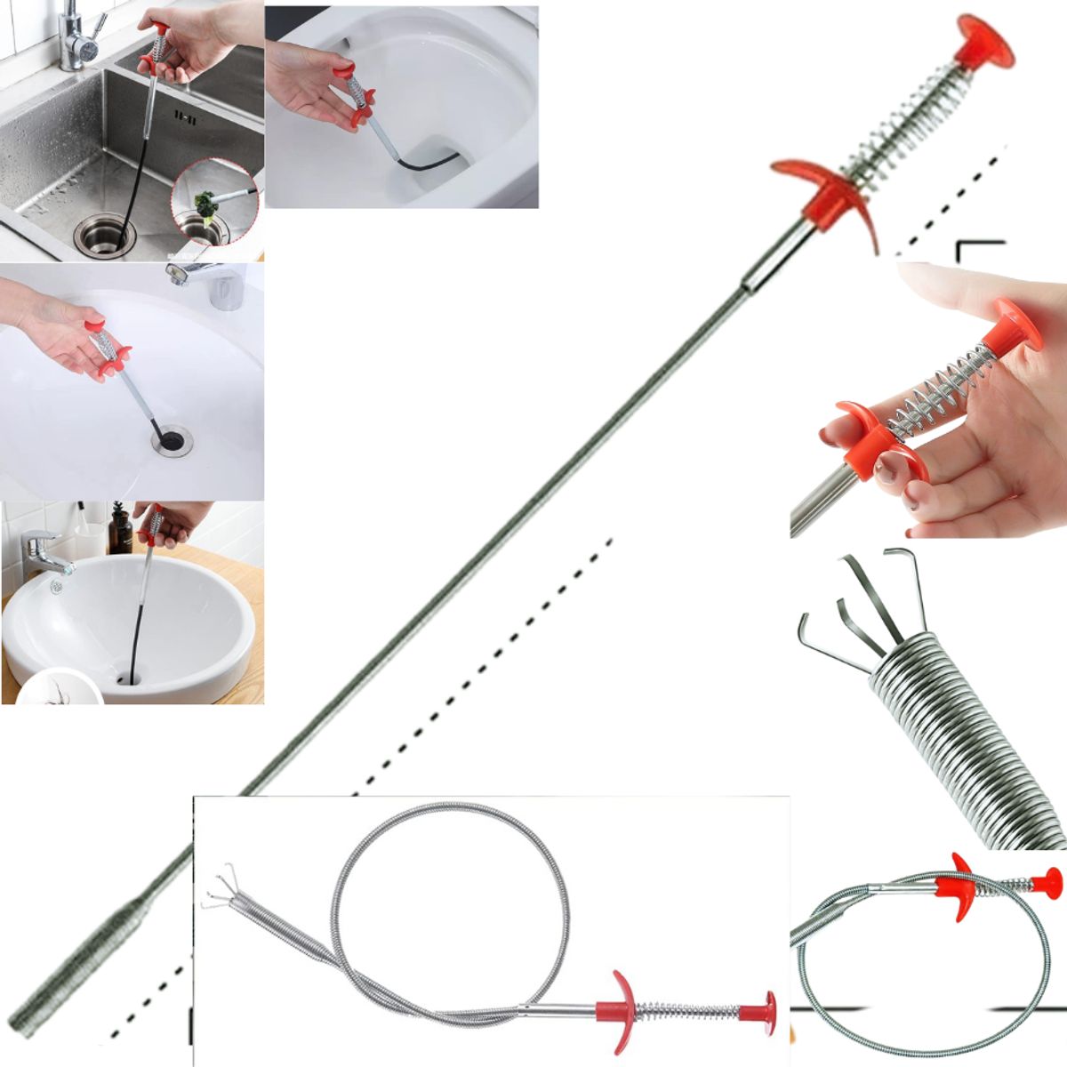 GENERICO - Gancho Destapa Tubería Cañería Drenaje Cocina Ducha 80 Cm