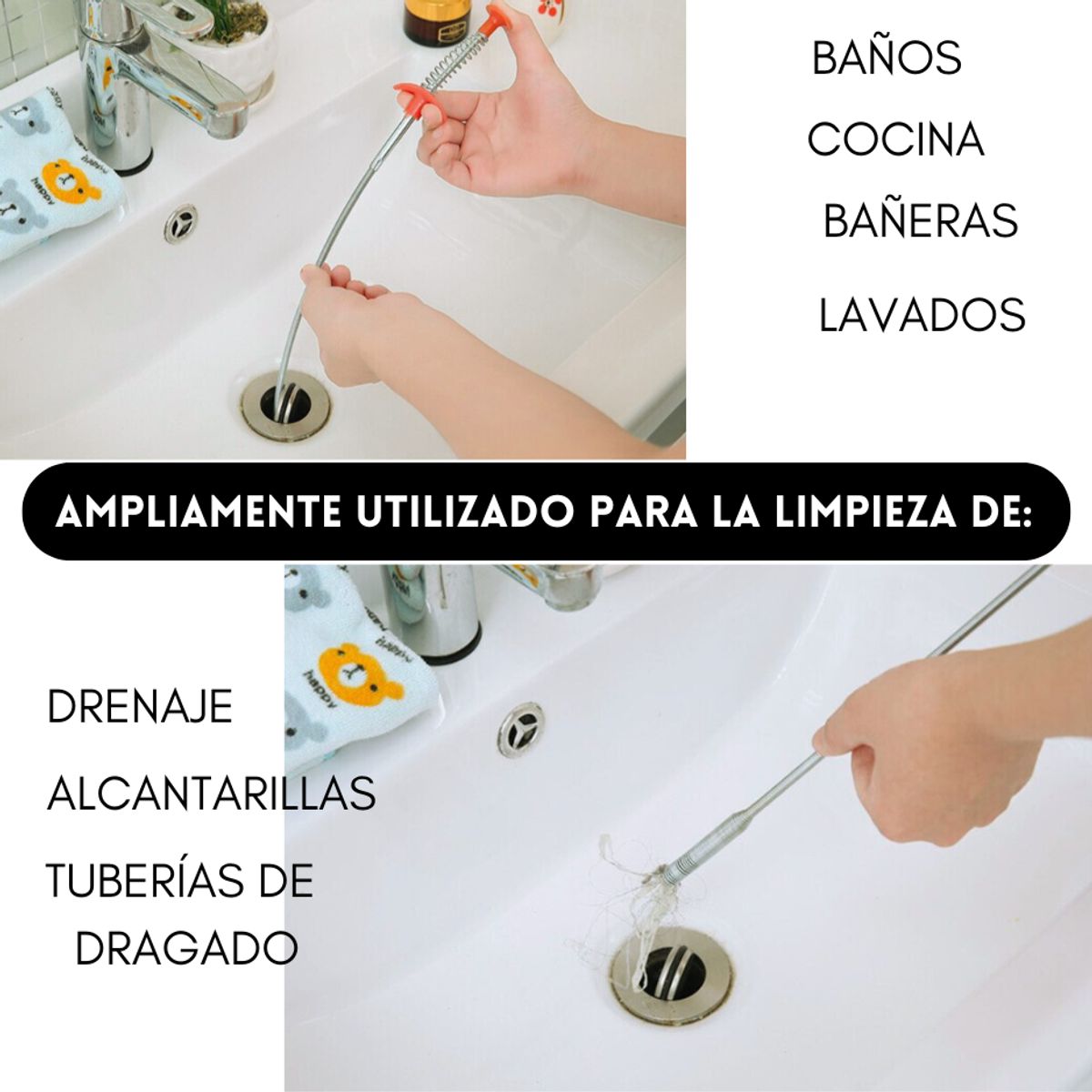 GENERICO - Gancho Destapa Tubería Cañería Drenaje Cocina Ducha 80 Cm