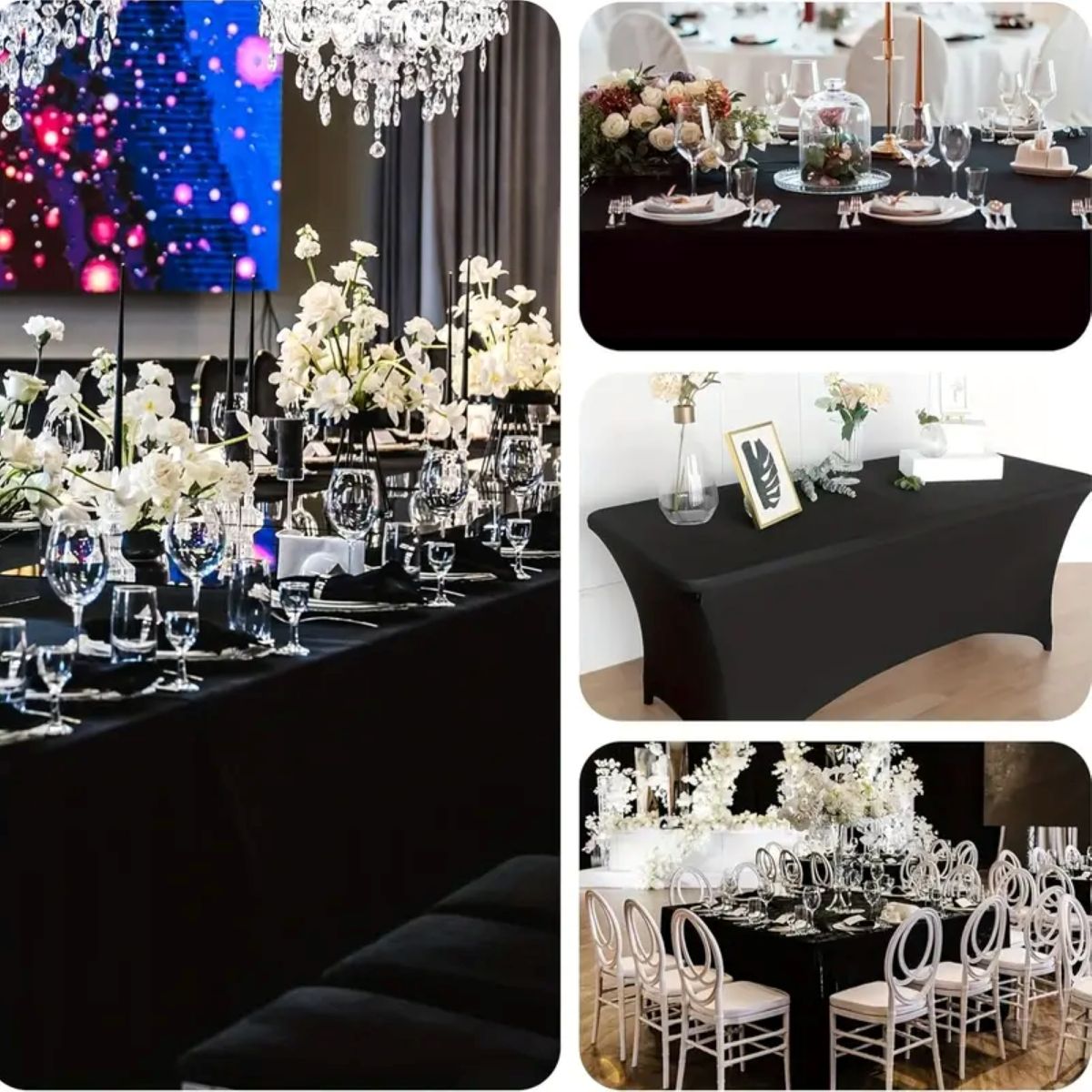 GENERICO - Funda Mantel Elástica Para Mesa De Evento Rectangular - Negro