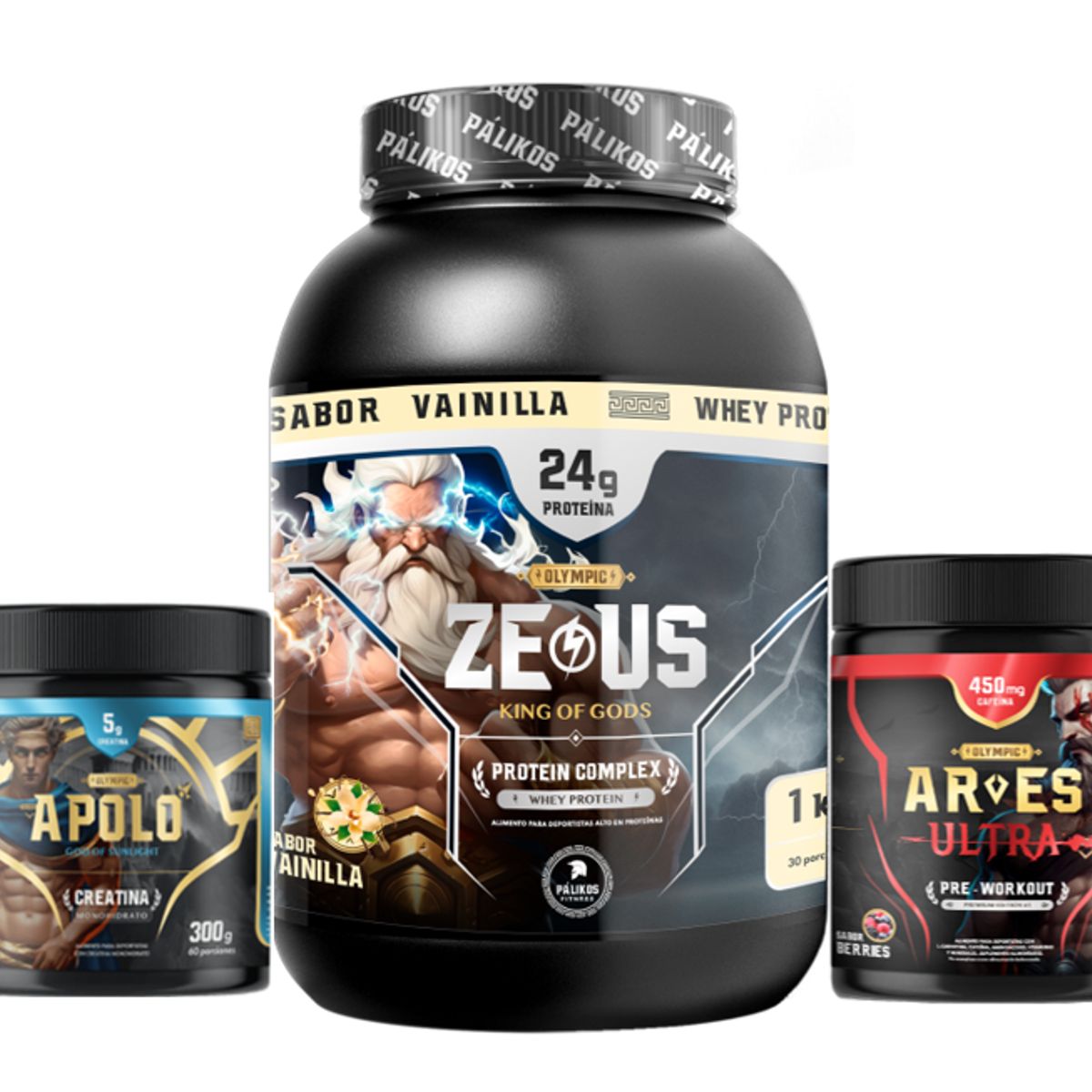 PALIKOS FITNESS - Whey Protein Zeus complex Vainilla 1 kg + creatina 300g + pre entreno