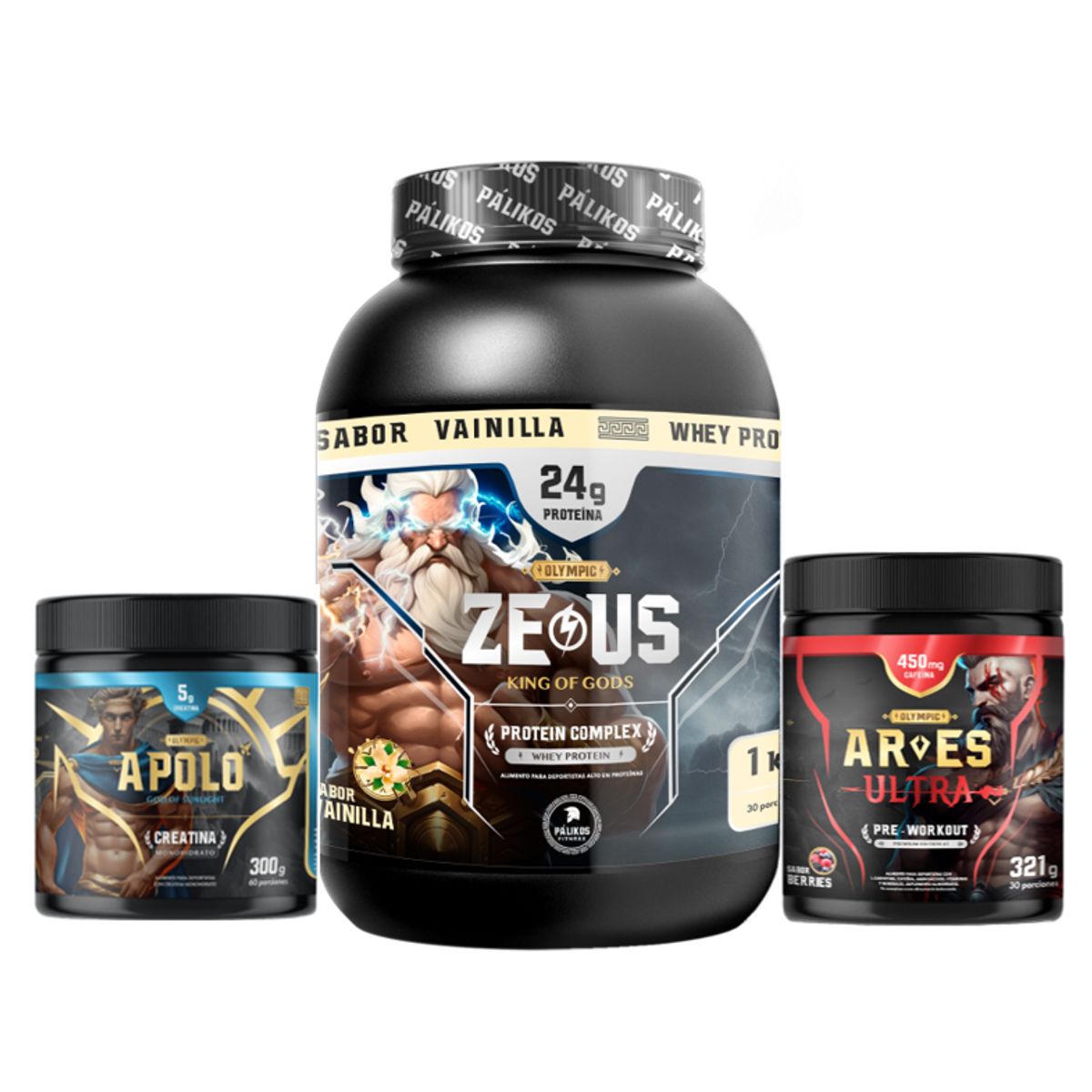 PALIKOS FITNESS - Whey Protein Zeus complex Vainilla 1 kg + creatina 300g + pre entreno