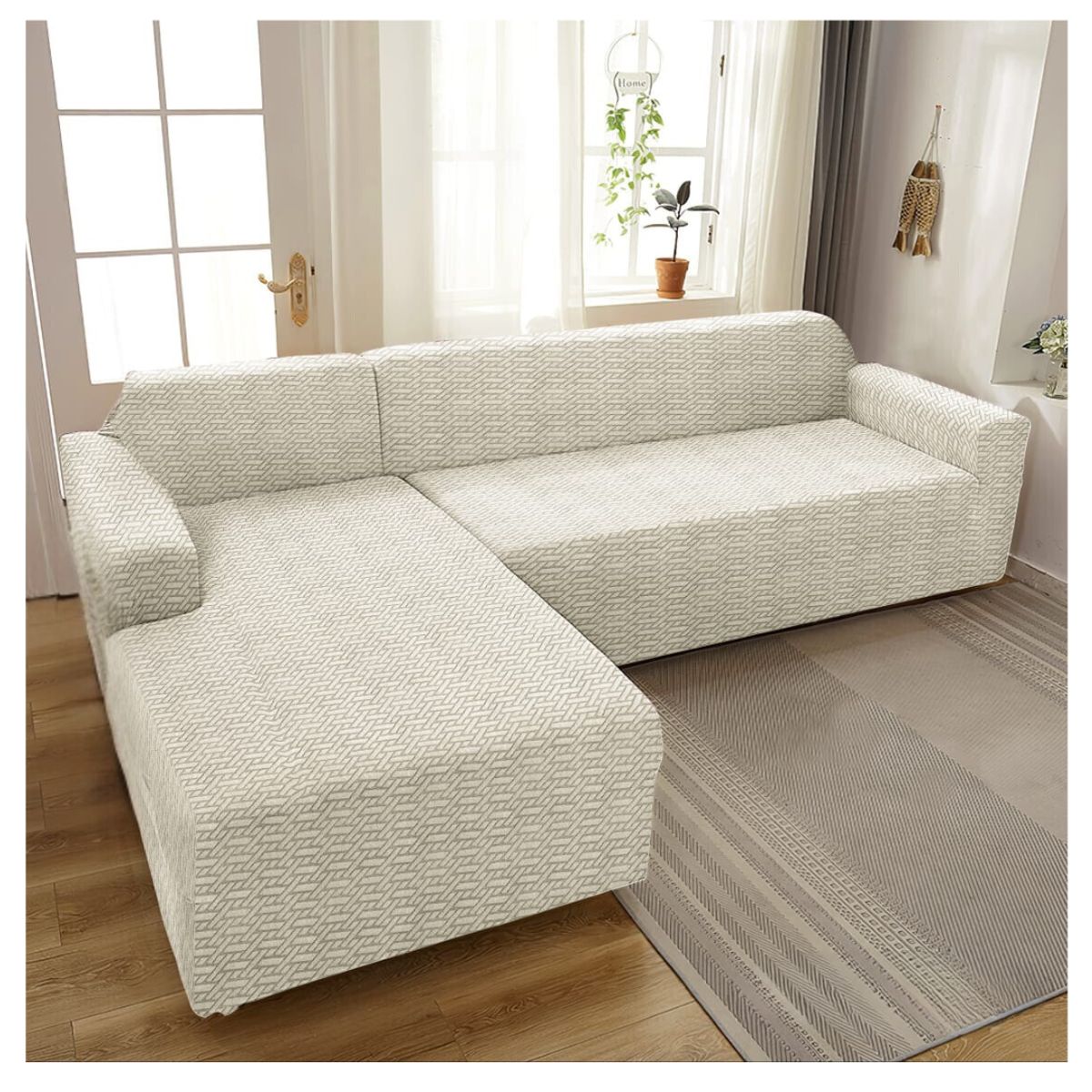 GENERICO - Funda Cubre Sofá Tipo L Diseño Textura 3 cuerpos 230x180cm