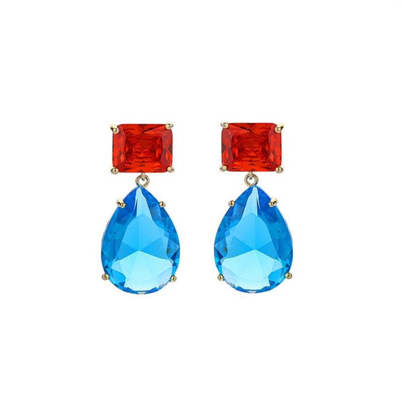VANE COLLECTION - Aros mujer pegado colgante lágrima baño oro y circón rojo