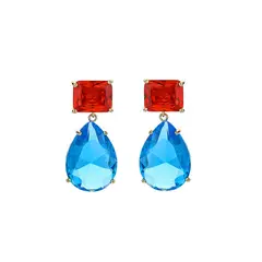 VANE COLLECTION - Aros mujer pegado colgante lágrima baño oro y circón rojo