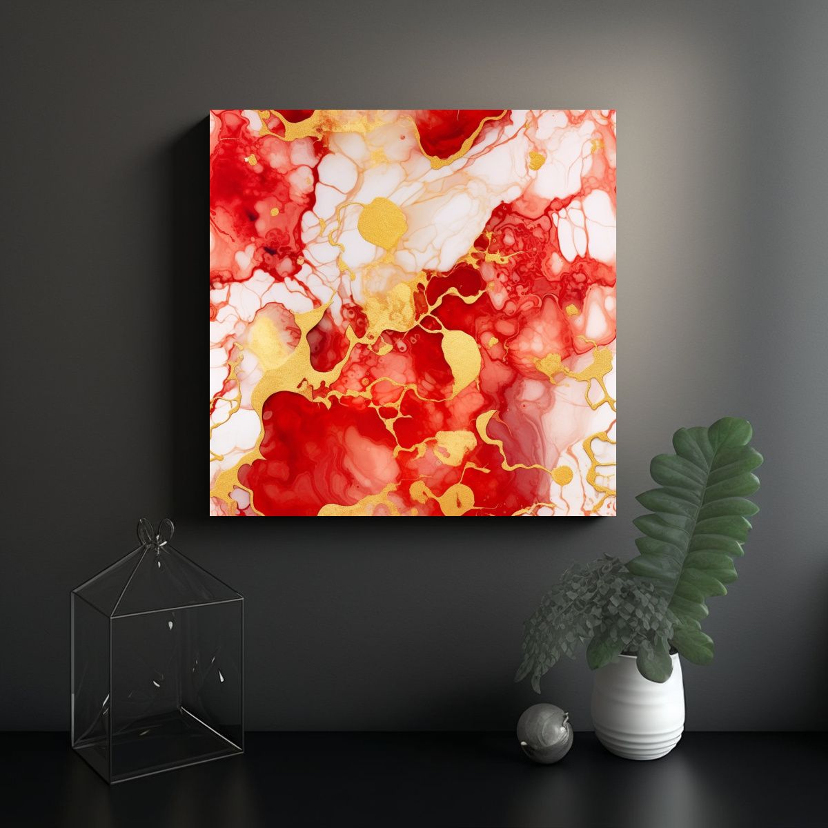 GENERICO - Cuadro Abstracto Multicolor Rojo Y Blanco Arte 60x60 Cm