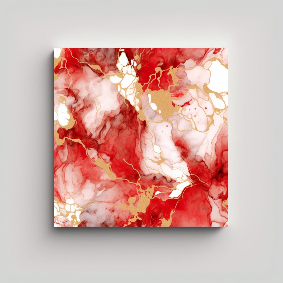 GENERICO - Obra Digital De Fusión De Tintas De Alcohol Rojo 50x50 Cm