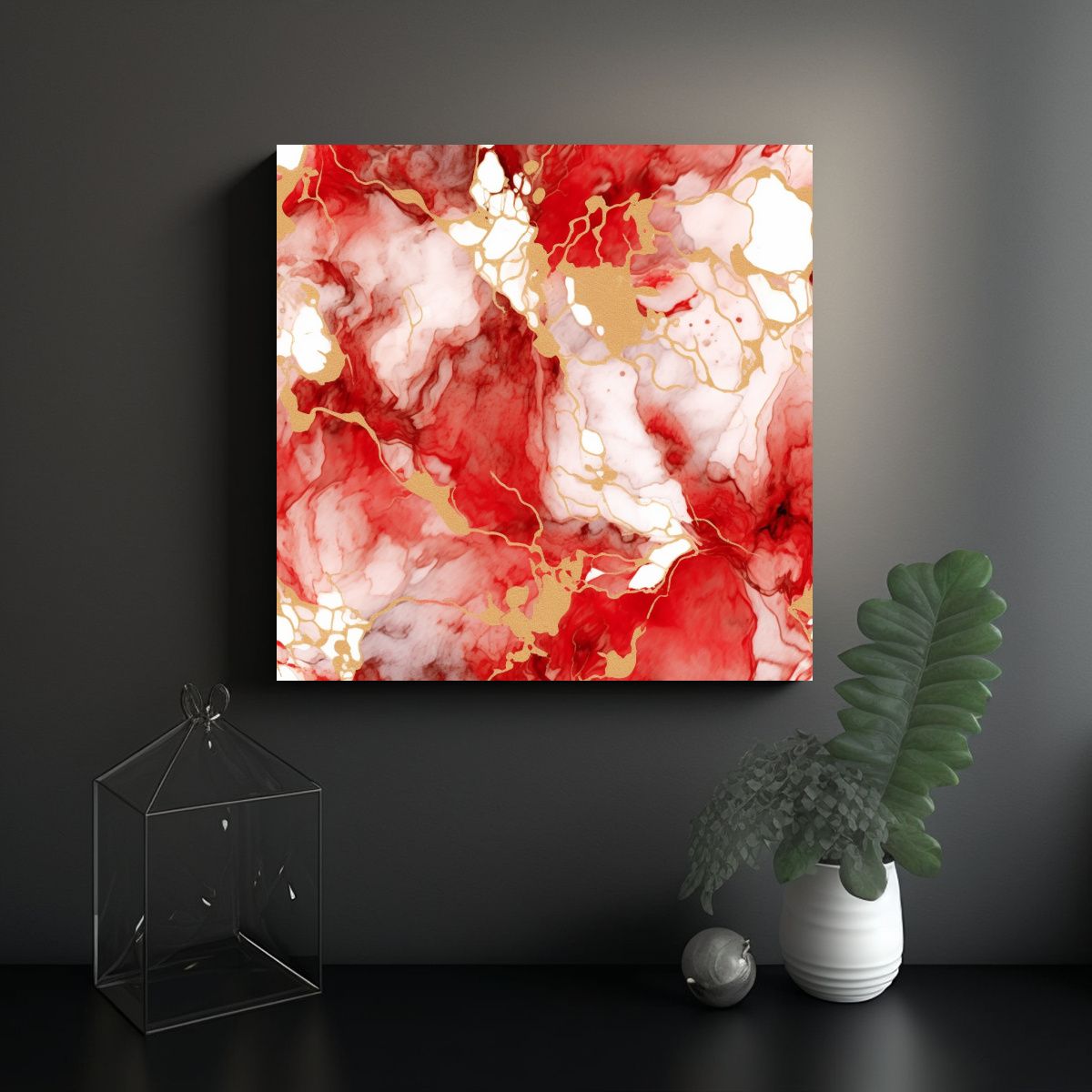 GENERICO - Obra Digital De Fusión De Tintas De Alcohol Rojo 50x50 Cm