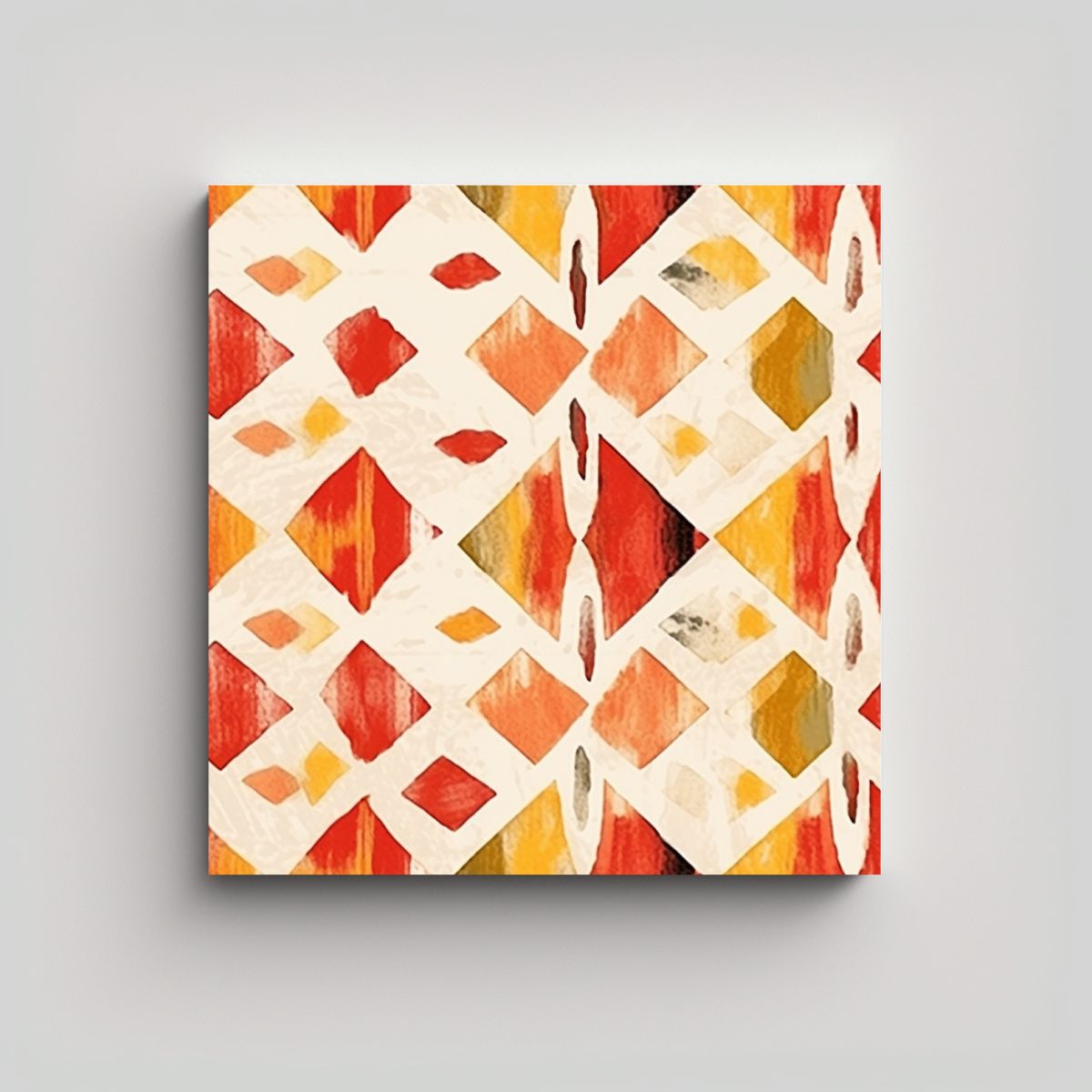GENERICO - Cuadro Mosaico Boho En Rojo, Marfil Y Amarillo 90x90 Cm
