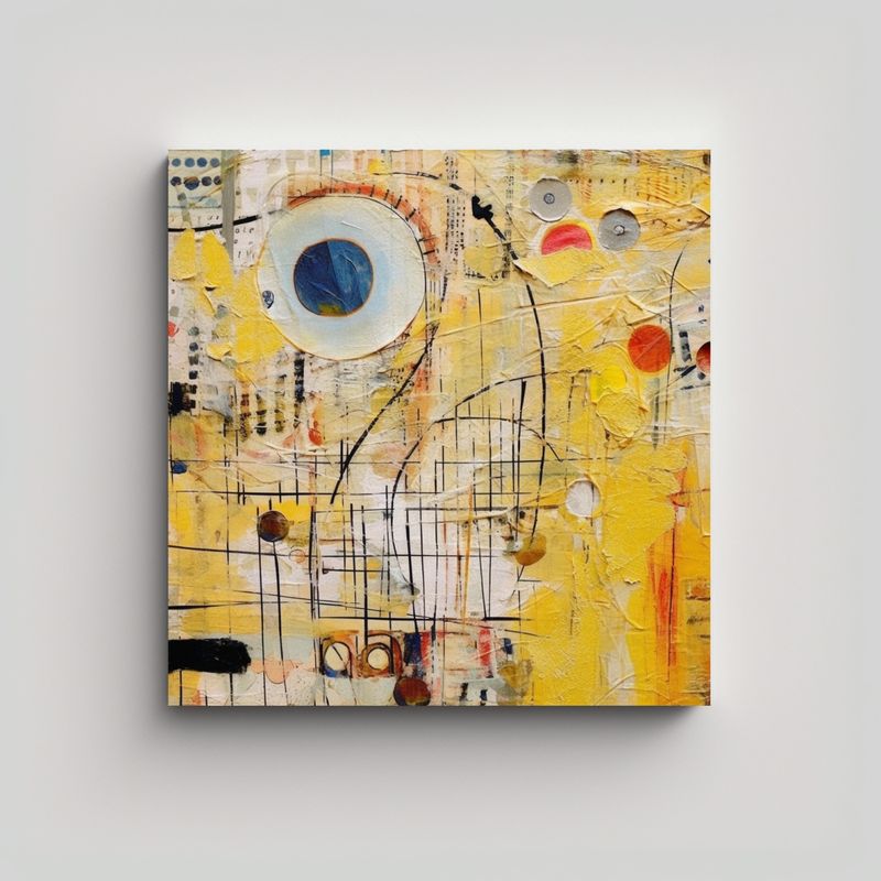 GENERICO - Pintura Abstracta De Collage Con Líneas Finas En 70x70 Cm