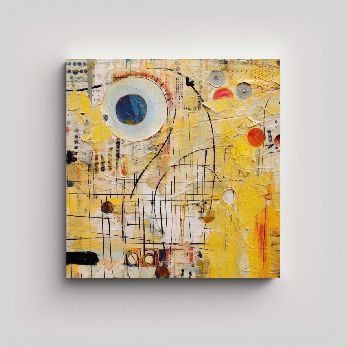 GENERICO - Pintura Abstracta De Collage Con Líneas Finas En 50x50 Cm