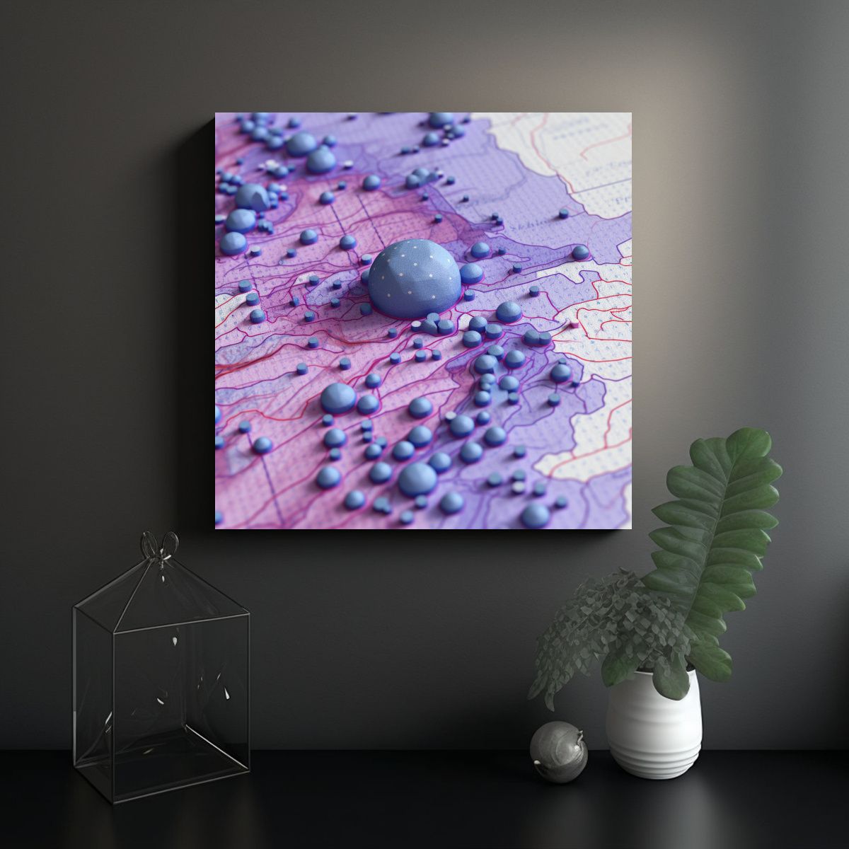 GENERICO - Cuadro Tela Estilo Punto En Azul Y Morado Sobre 80x80 Cm