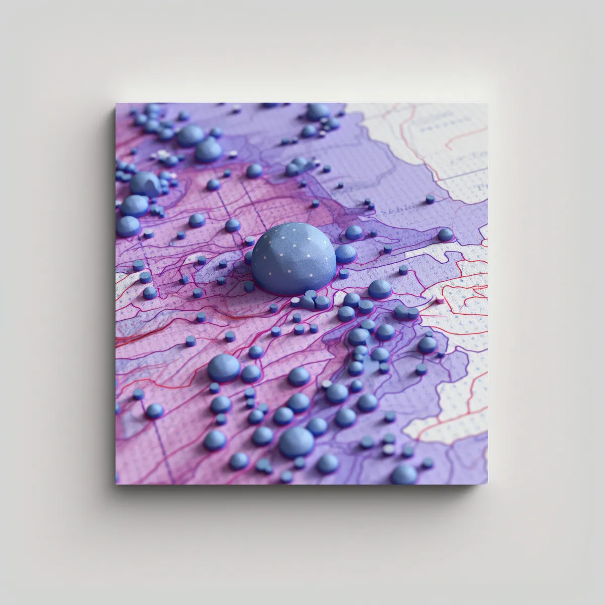 GENERICO - Cuadro Tela Estilo Punto En Azul Y Morado Sobre 50x50 Cm