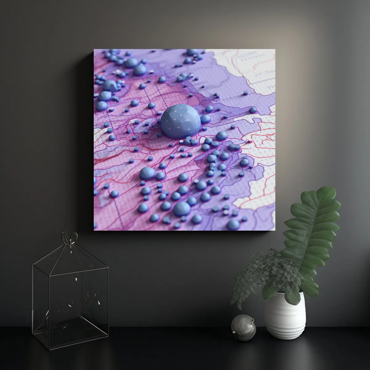 GENERICO - Cuadro Tela Estilo Punto En Azul Y Morado Sobre 50x50 Cm