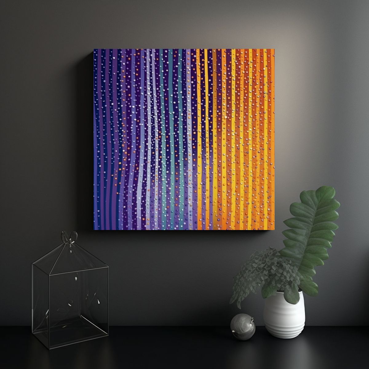 GENERICO - Cuadro Impreso Belleza Rayas Punteadas Morado 50x50 Cm