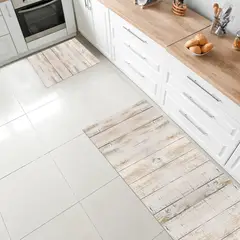 DAVANTI - Set 2 Alfombras De Cocina Antideslizante Madera Natural