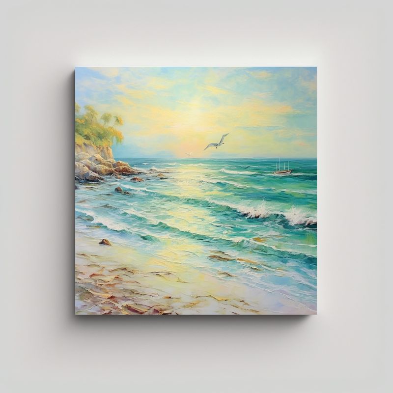 GENERICO - Pinturas De Ambiente Costero Con Tonos Luminosos: 90x90 Cm
