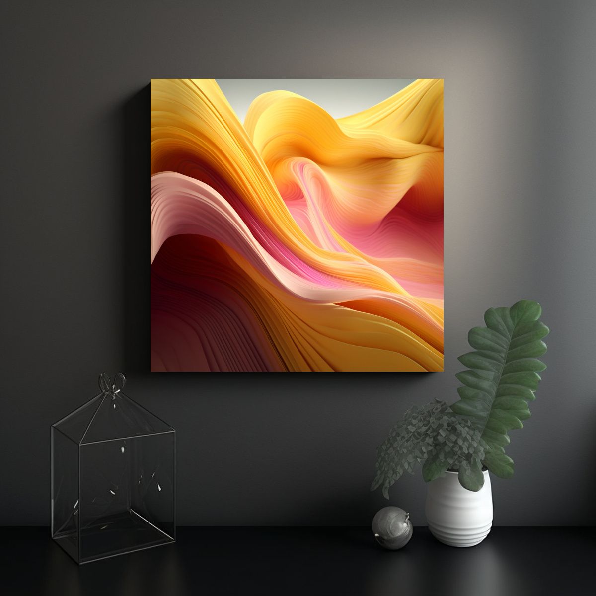 GENERICO - Cuadro Abstracto De Olas Creadas Por Ordenador. 90x90 Cm