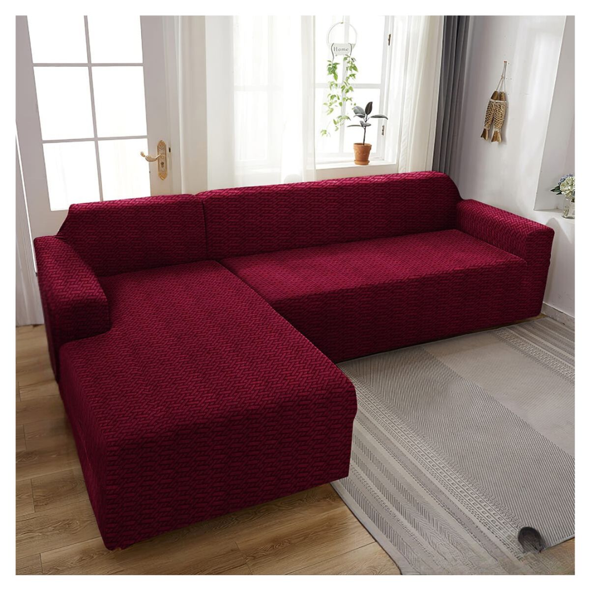 GENERICO - Funda Cubre Sofá Tipo L Diseño Textura 3 cuerpos 230x180cm