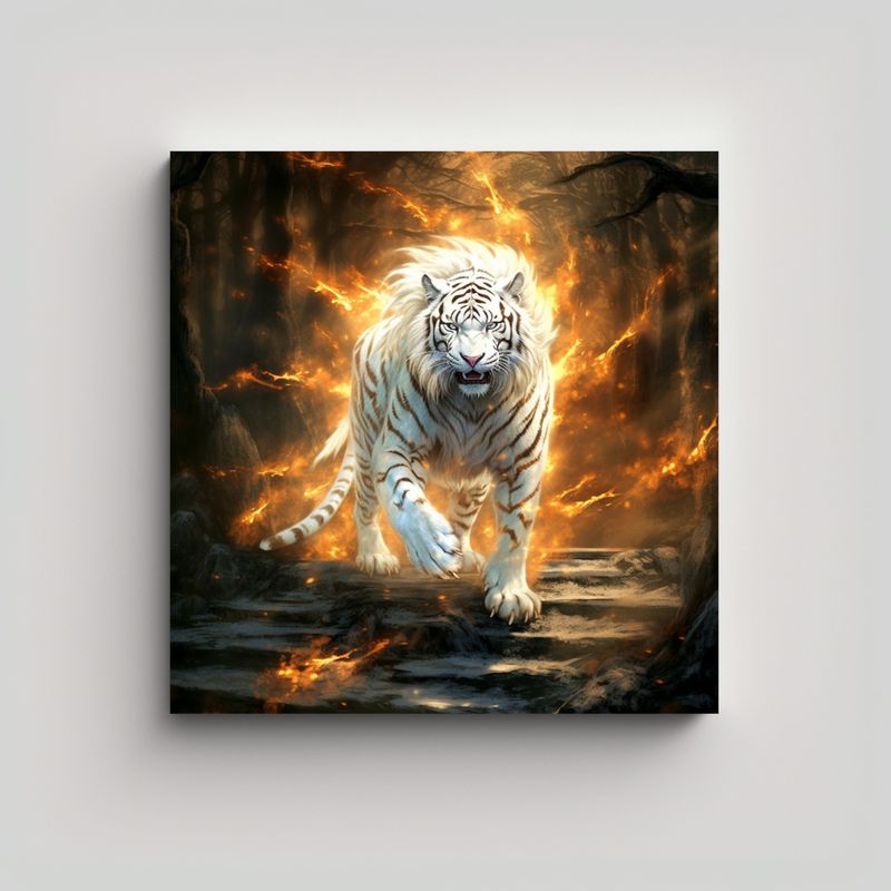 GENERICO - Cuadro De Tela: Tigre Blanco Caminando En El 80x80 Cm