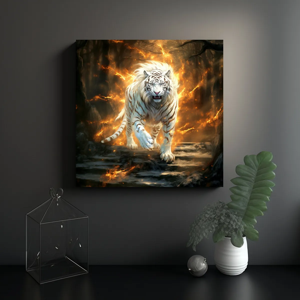 GENERICO - Cuadro De Tela: Tigre Blanco Caminando En El 80x80 Cm