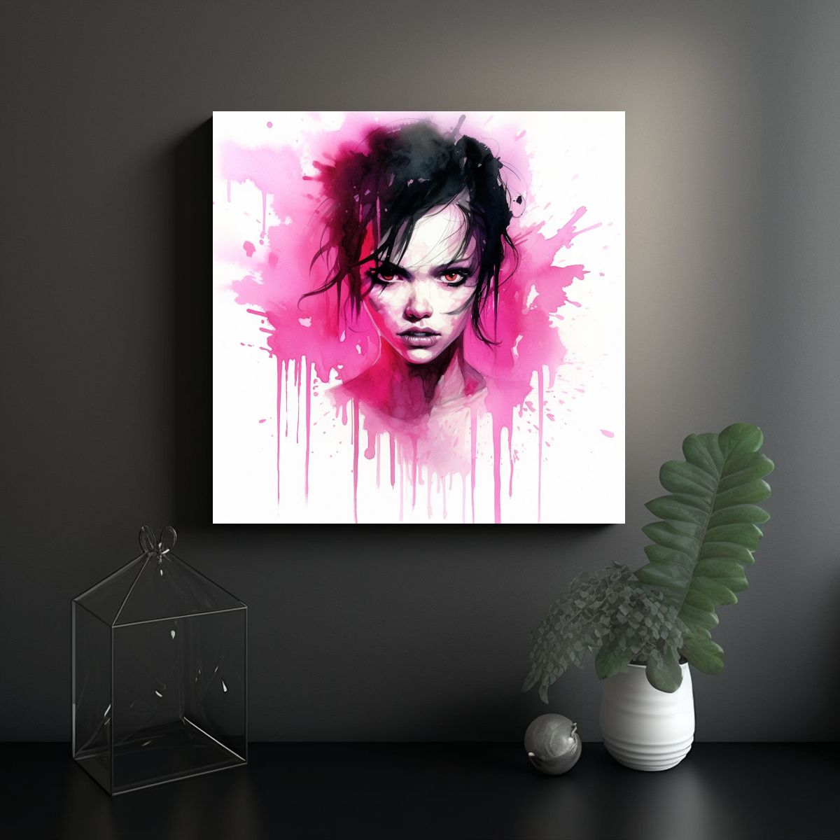 GENERICO - Cuadro Floral Estilo Vampiro Femenino En Colorido 90x90 Cm
