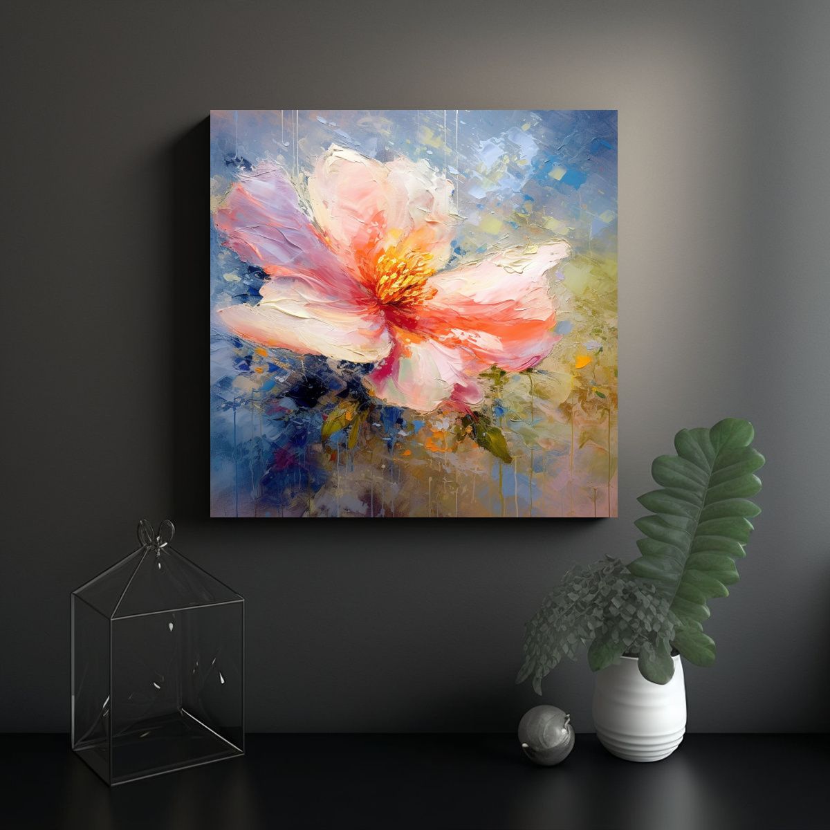 GENERICO - Pintura Floral Intensa Con Escena De Composición 60x60 Cm