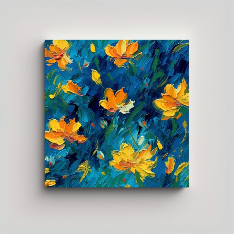 GENERICO - Cuadro Flores Estilo Van Gogh, Líneas Finas 50x50 Cm