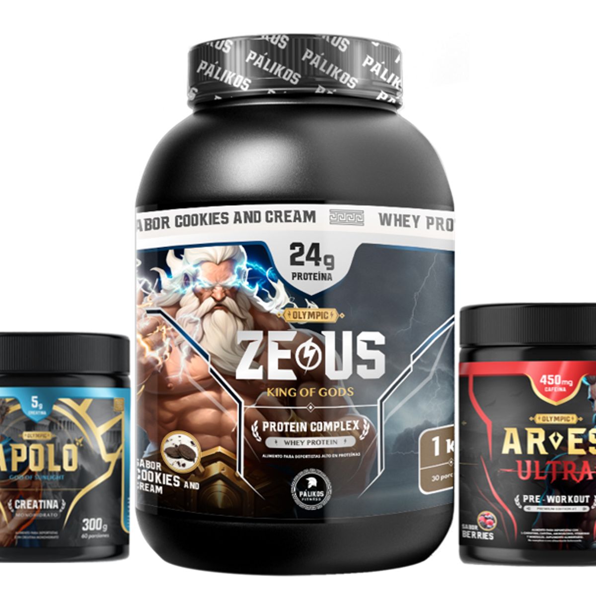PALIKOS FITNESS - Zeus complex Cookies and creams 1 kg + creatina 300g + preentreno 321g