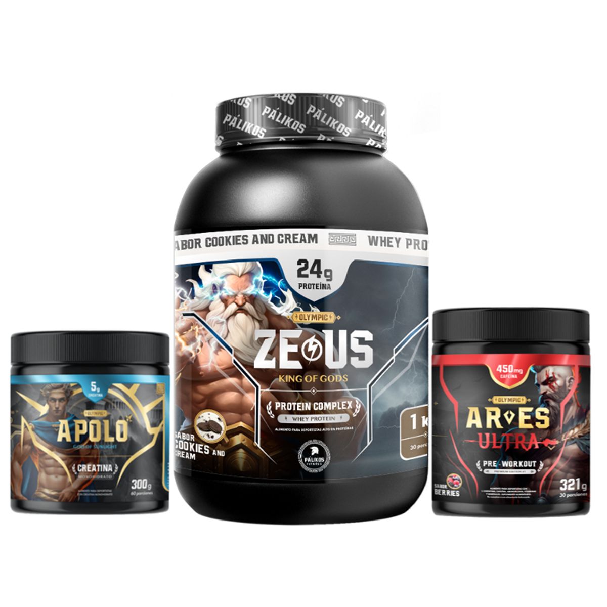 PALIKOS FITNESS - Zeus complex Cookies and creams 1 kg + creatina 300g + preentreno 321g