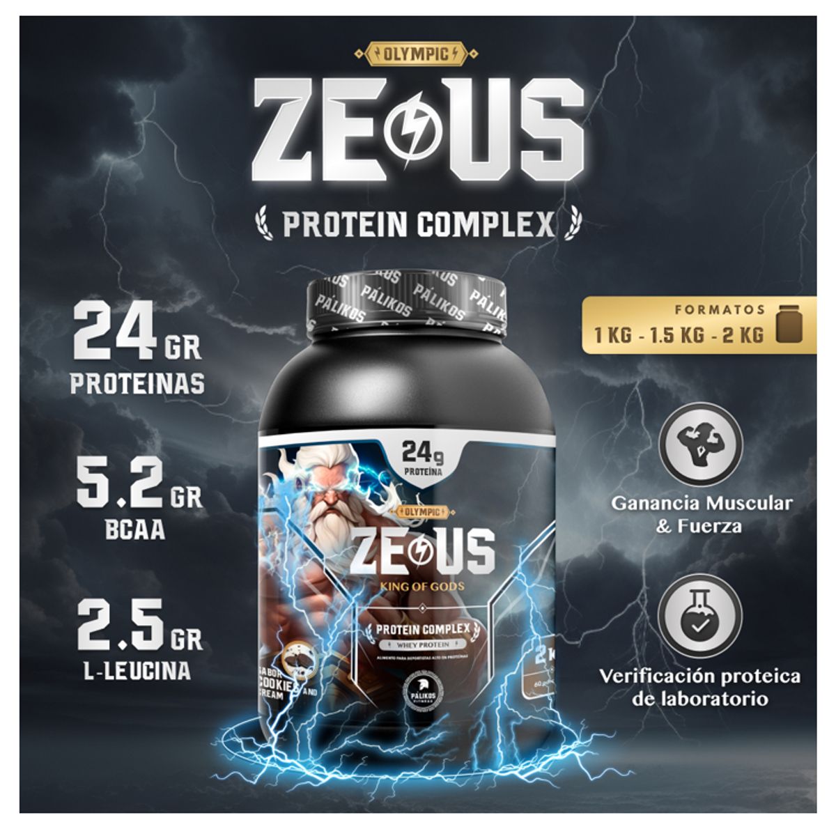 PALIKOS FITNESS - Zeus complex Cookies and creams 1 kg + creatina 300g + preentreno 321g