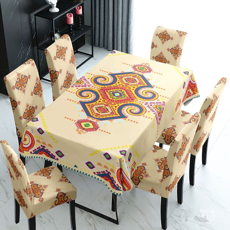 GENERICO - MANTEL GRUESO ANTIMANCHA MAS 6 FUNDAS SILLAS DISEÑO BEIGE MODERNO