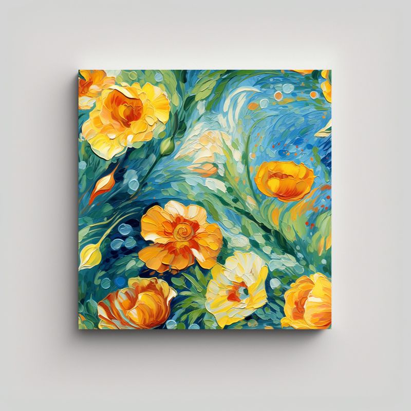 GENERICO - Cuadro Patron Intenso Flores Al Estilo De Van 50x50 Cm
