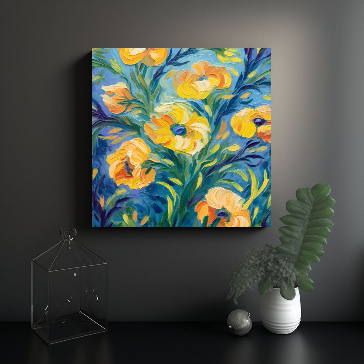 GENERICO - Cuadro Inspiración Poder Flores Al Estilo De Van 90x90 Cm