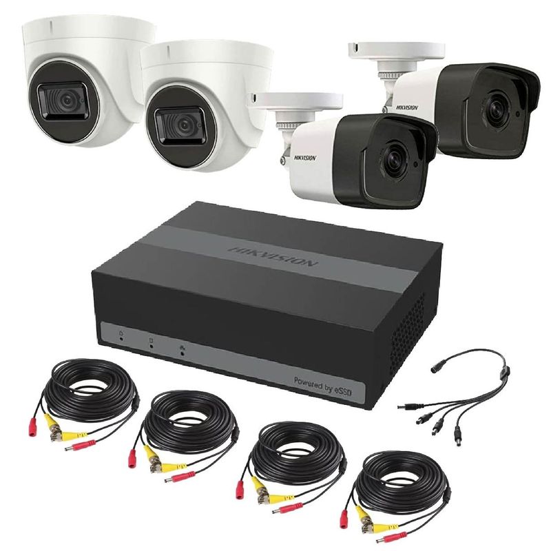 HIKVISION - KIT DE 4 CAMARAS DE SEGURIDAD COLOR VU CON AUDIO 2 DOMO 2 BULLET