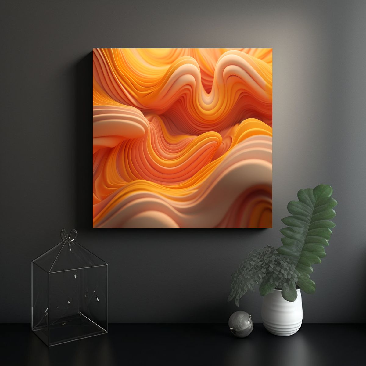 GENERICO - Arte Tela Urbano Abstracto Dorado Con Ondas 70x70 Cm