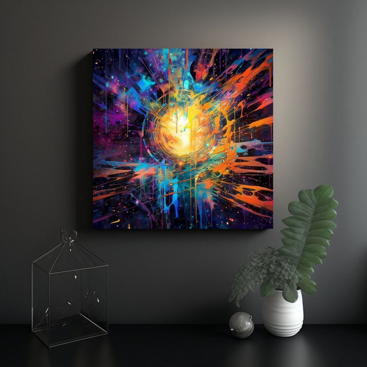 GENERICO - Pintura Abstracta Lienzo Tela Reflejo Galáctico 90x90 Cm