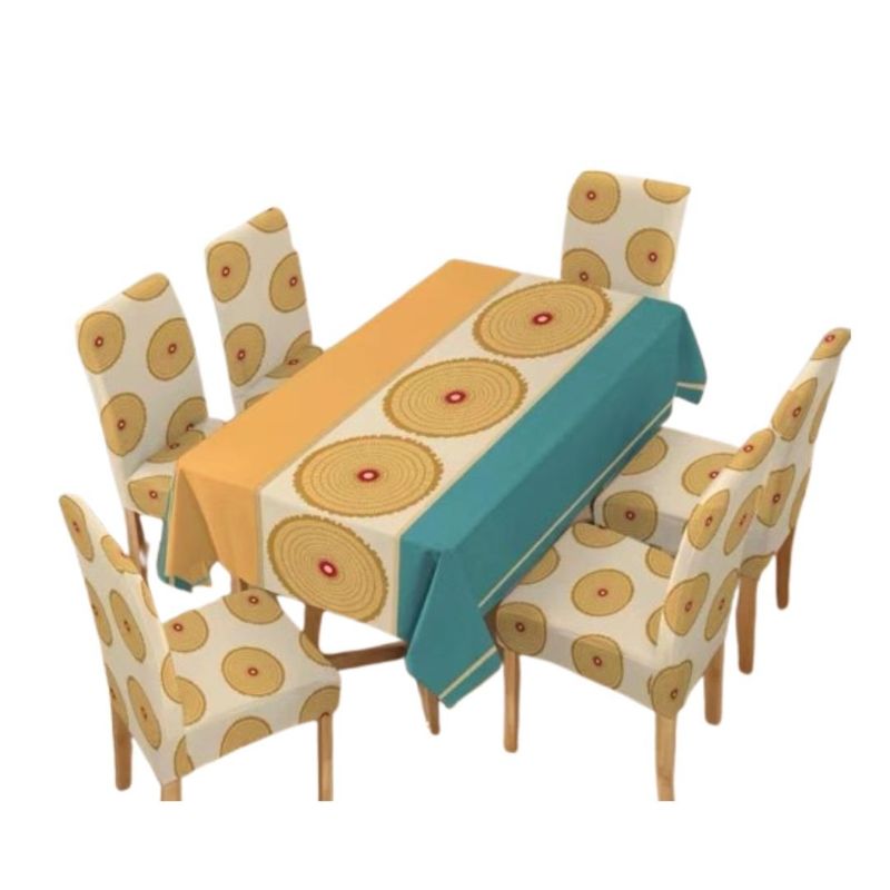 GENERICO - Mantel Antimanchas con 6 Fundas de Silla 140 x 220 cm - Crema Flores