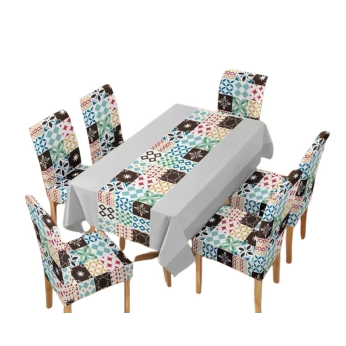 GENERICO - Mantel Antimanchas con 6 Fundas de Silla 140 x 220 cm - Gris Mosaicos