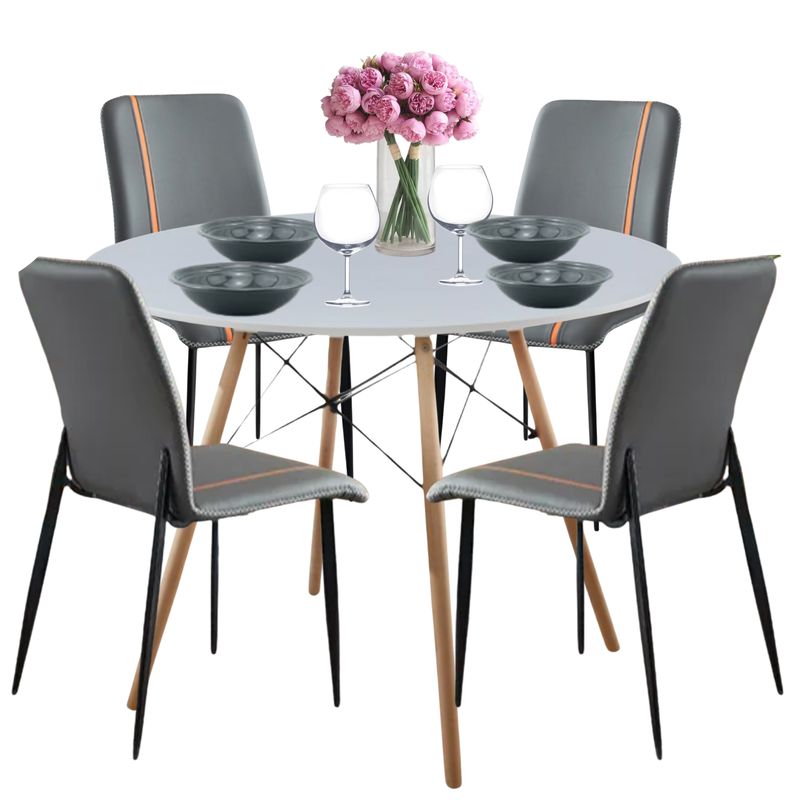 GENERICO - Juego de Comedor Capitone Gris 80 cm 4 personas