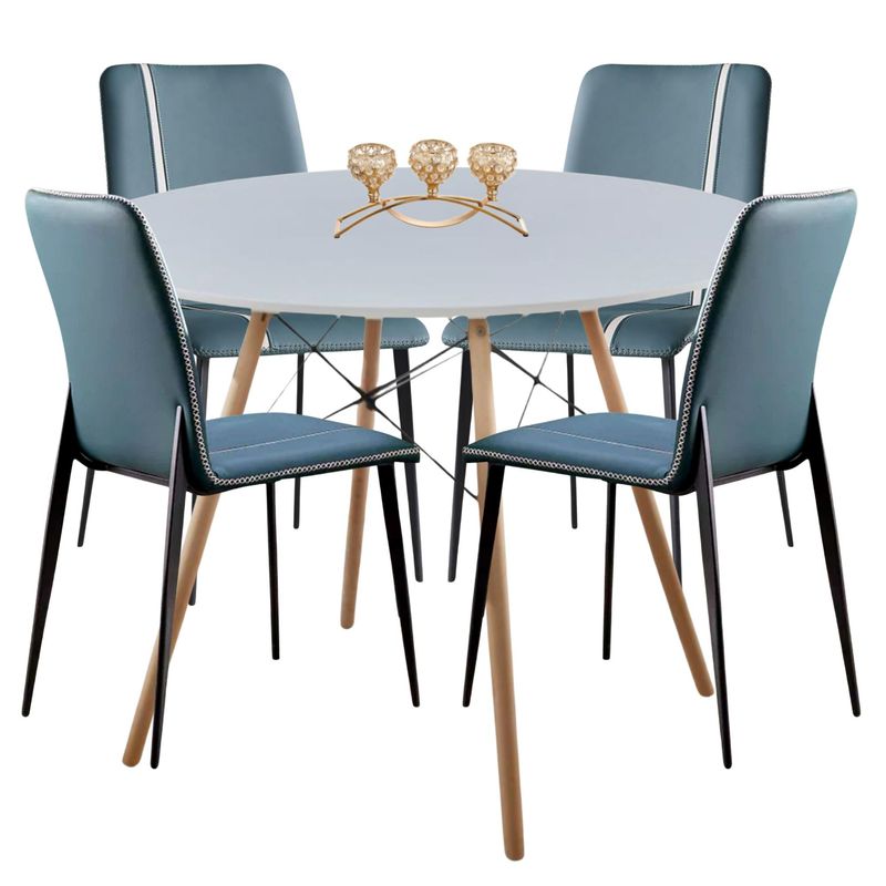 GENERICO - Juego de Comedor Capitone Azul 80 cm 4 personas