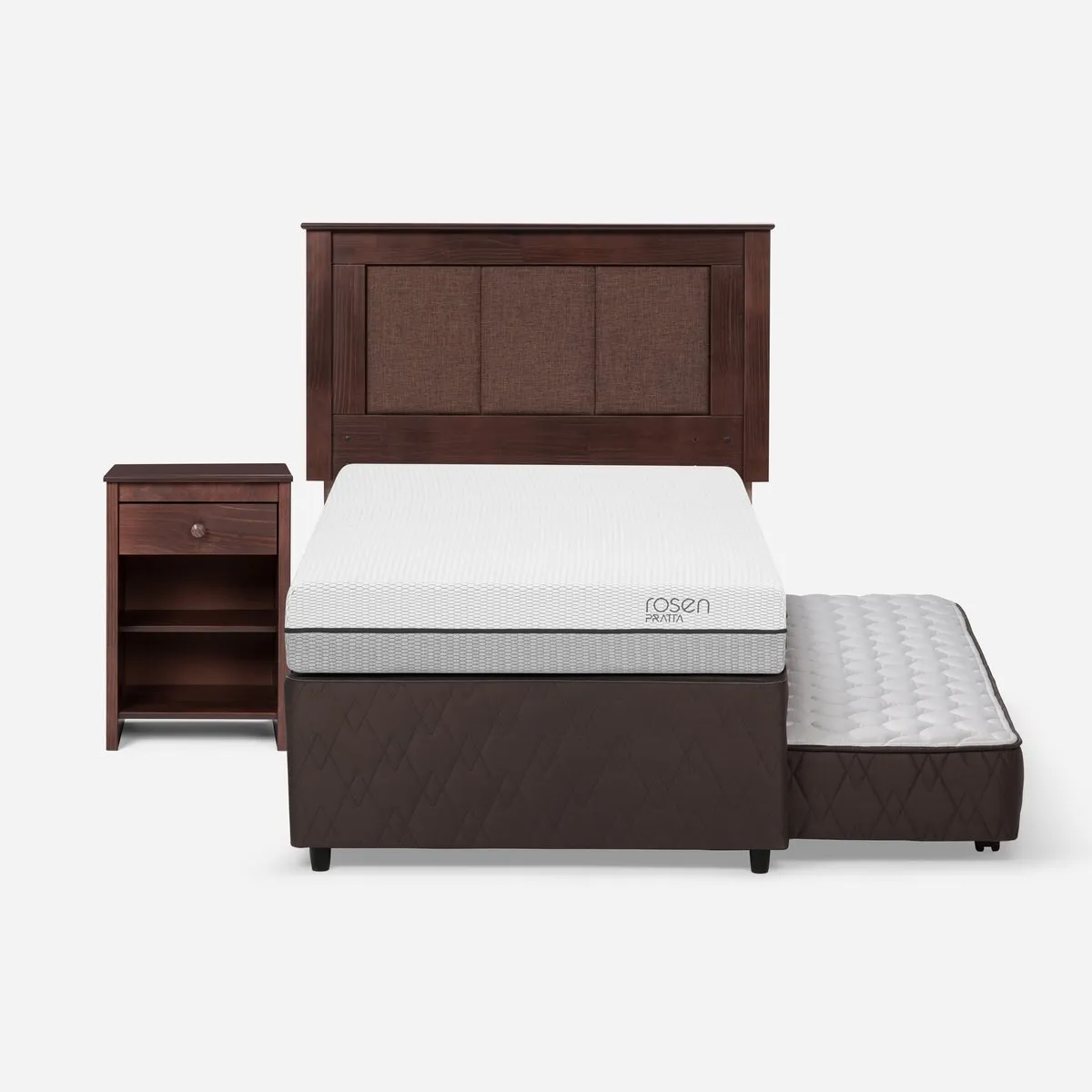 ROSEN - Diván Cama Pratta 1,5 Plazas + Respaldo y Velador