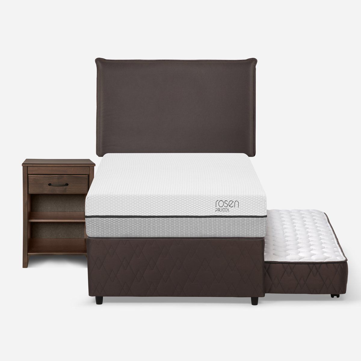 ROSEN - Diván Cama Pratta 1,5 Plazas + Muebles Maurice Chocolate