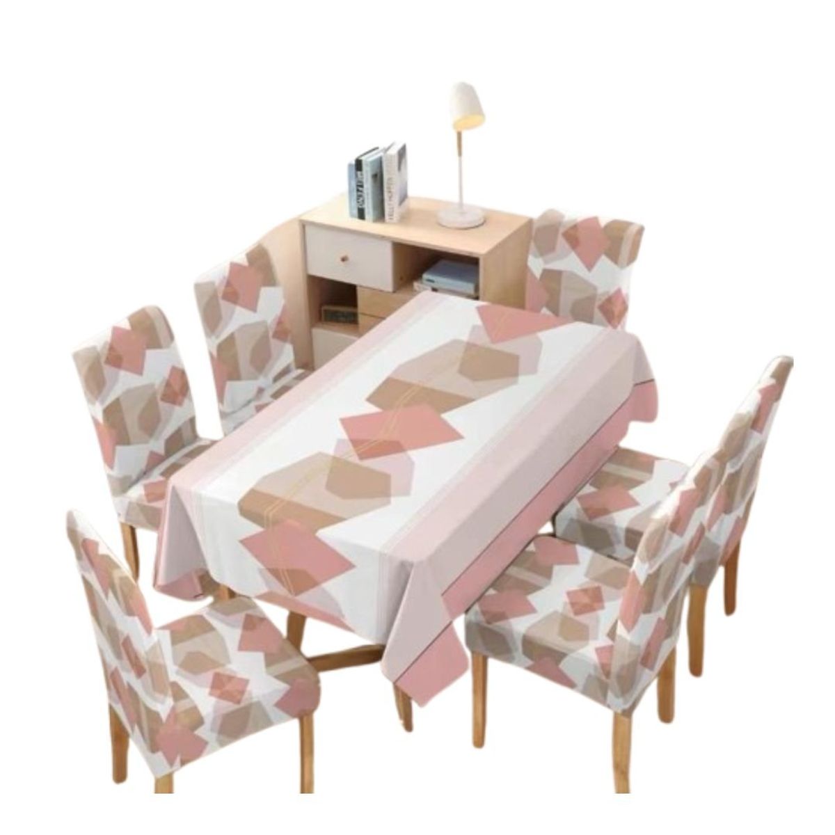 GENERICO - Mantel Antimanchas con 6 Fundas de Silla 140 x 220 cm - Rosado Figuras