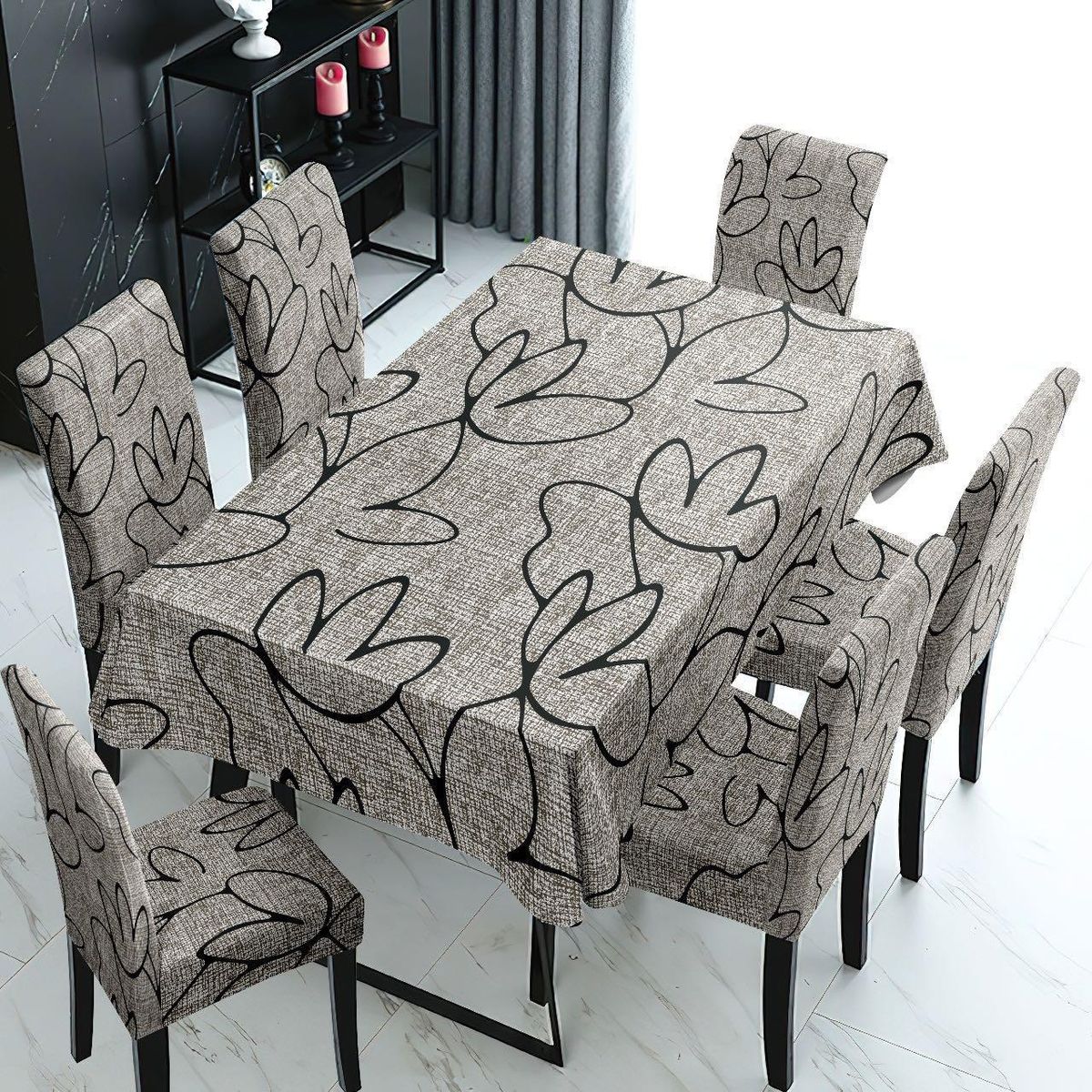 GENERICO - Mantel Antimanchas con 6 Fundas de Silla 140 x 220 cm - Flores