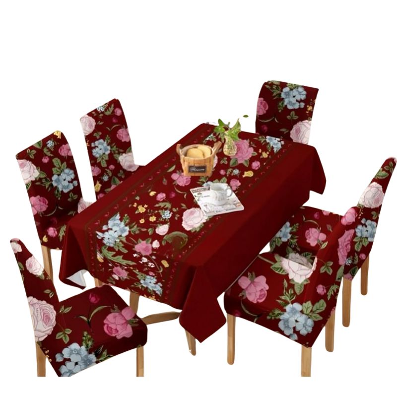 GENERICO - Mantel Antimanchas con 6 Fundas de Silla 140 x 220 cm - Mundo Rosas