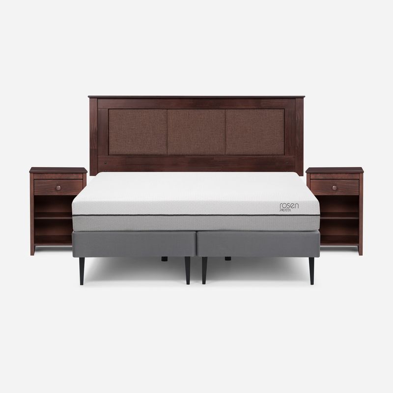 ROSEN - Cama Europea Pratta 2 Pl Pata Acero BD +Respaldo y Veladores