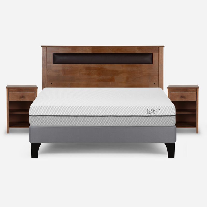 ROSEN - Cama Europea Pratta 2 Plazas Pata Madera BN +Muebles Ferrara