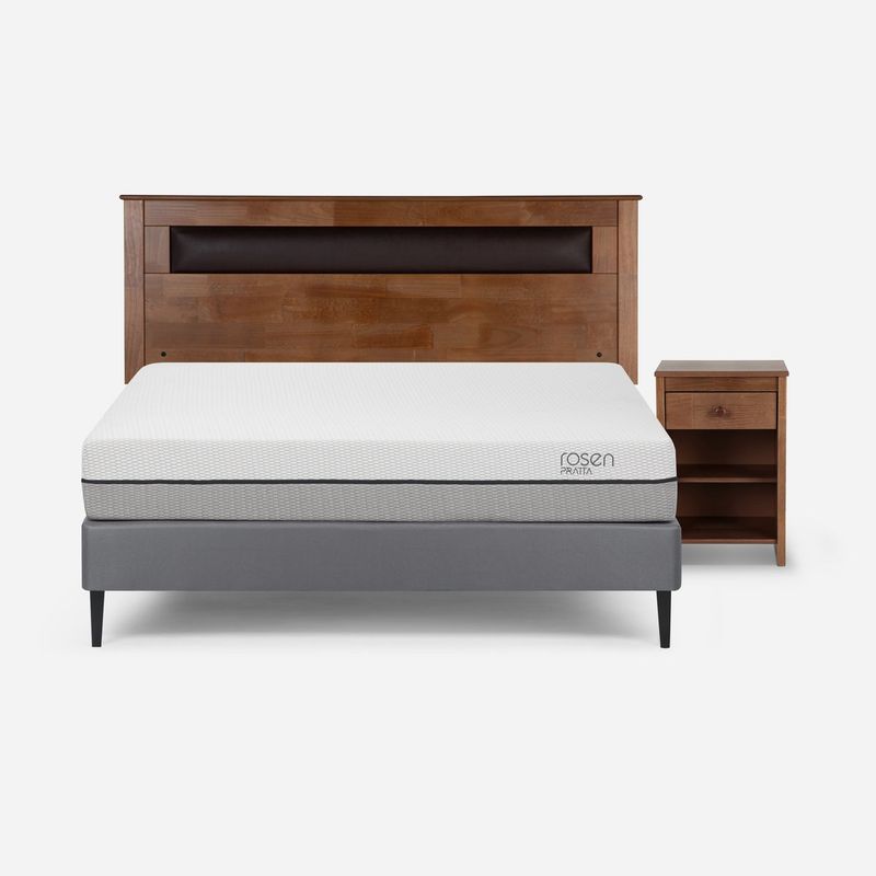 ROSEN - Cama Europea Pratta Full Pata Acero + Respaldo y Velador