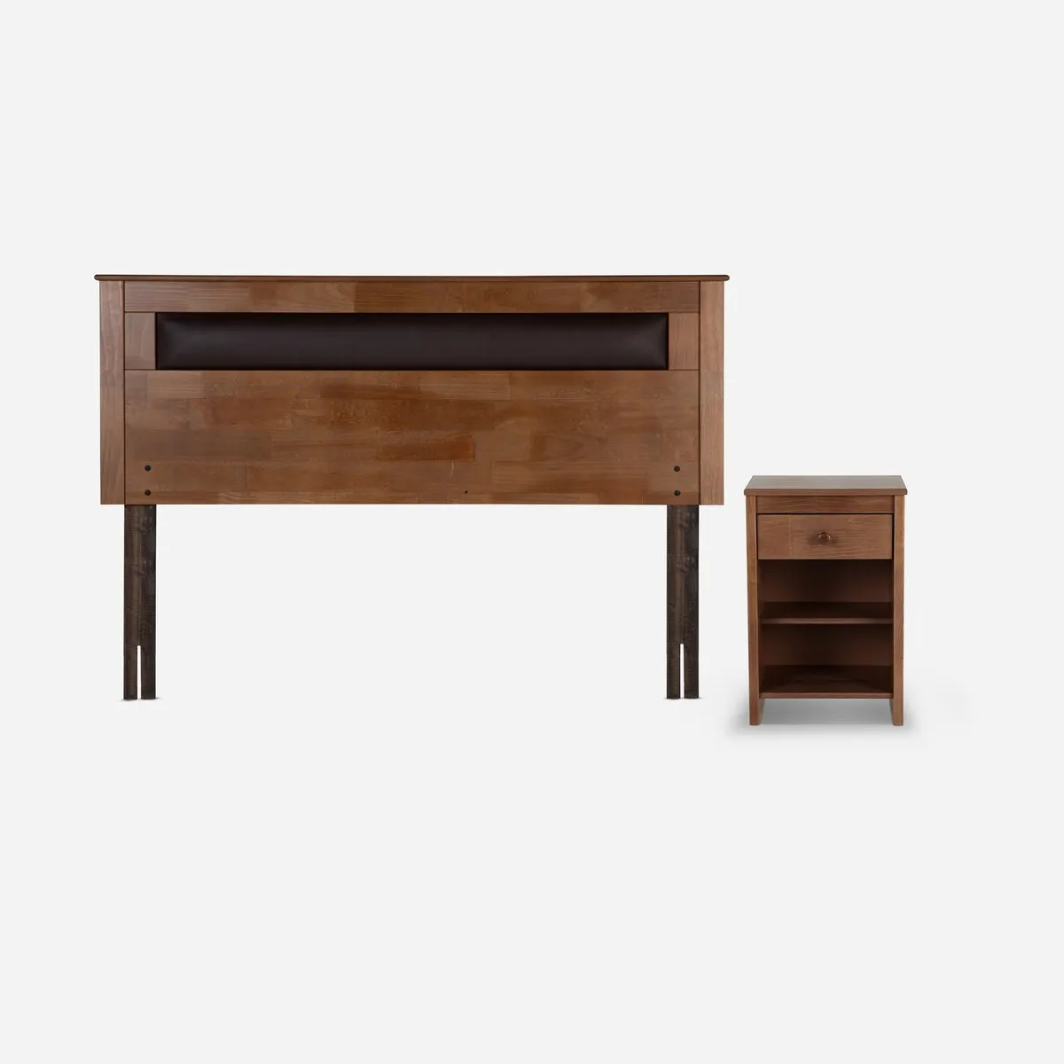 ROSEN - Cama Europea Pratta Full Pata Acero + Respaldo y Velador